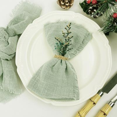 24 peças 32X32CM Guardanapos Verde Sálvia Feitos à Mão Gaze Pano de Algodão Rústico para Casamentos Festa Chá de Bebê Banquete Decorações de Natal