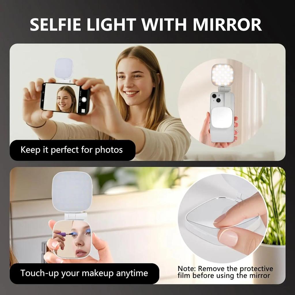 Magnetisches Selfie-Licht für MagSafe iPhone 360° LED-Ringleuchte mit Spiegel Ideal für Selfies, Vlogs und Videoanrufe