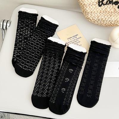 Spring Breathable Mesh Pile Socks for Women, Solid Color Mid-calf Socks, Casual Lolita Socks, Long Cotton Socks