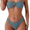 2025 European & American Style Sexy Bandeau Bikini Set - Solid Color Fashionable Swimwear.