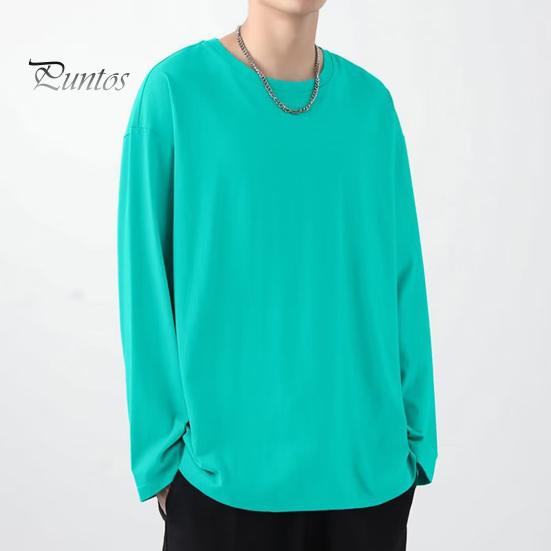 Herren T-Shirt Rundhals Langarm Einfarbig Pullover Tops Lockere Passform Weiches Atmungsaktives T-Shirt Home Gym Street Wear