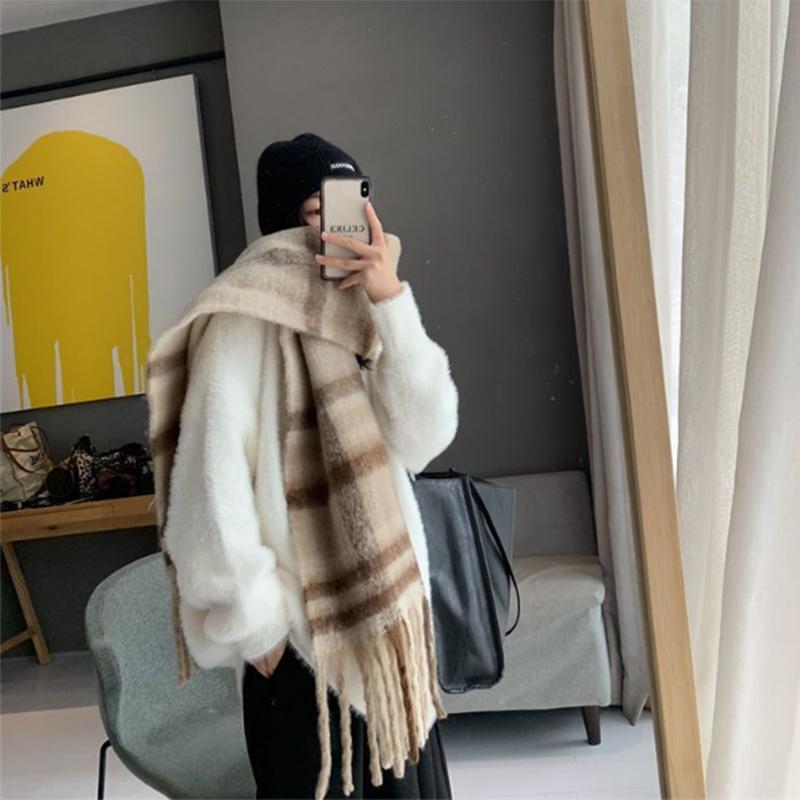 Svetr pro ženy Podzim Zima Zesílený Pulovr Teplý Pletený Pruhovaný Kulatý výstřih Základní vrstva Pružný Dlouhý rukáv Oversize Svetr Topy