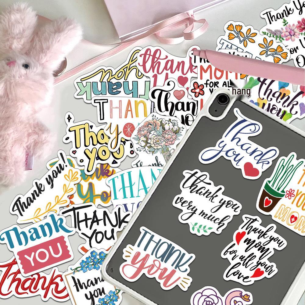 50pcs Creative Cartoon Thank You Stickers Set for DIY Journals and Notebooks