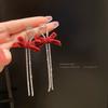 New Fashionable Flocked Earrings, Silver Needle Bow Earrings, High-end Feeling, Niche Red Earrings