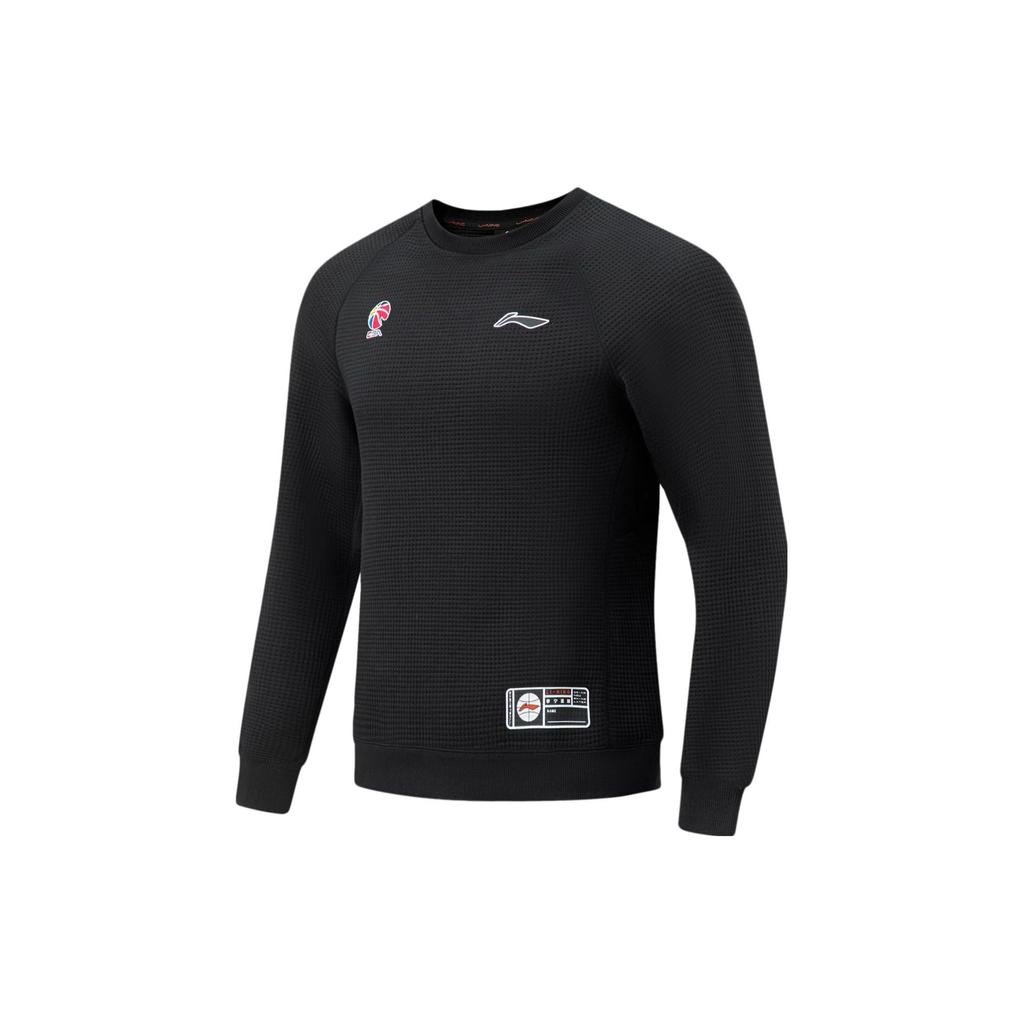 Li Ning CBA Series Professional Basketball Logo Print Raglan Sleeve Crewneck Sweatshirt Men Sweatshirt Black AWDT863-1