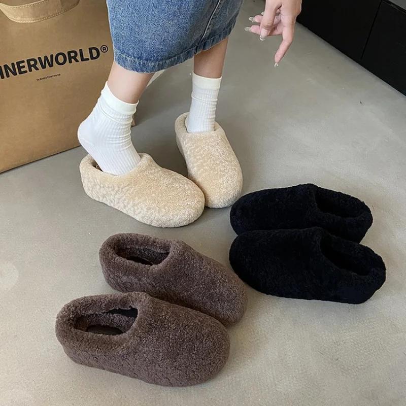 Women Winter Thick Sole Warm Fluffy Slippers Fashion Cozy Indoor House Slides Woman Increase Non Slip Plush Warm Cotton Slippers