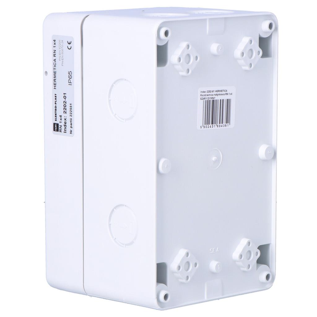 HERMETICA surface-mounted distribution board 1x4 modules N terminal, smoked door IP65