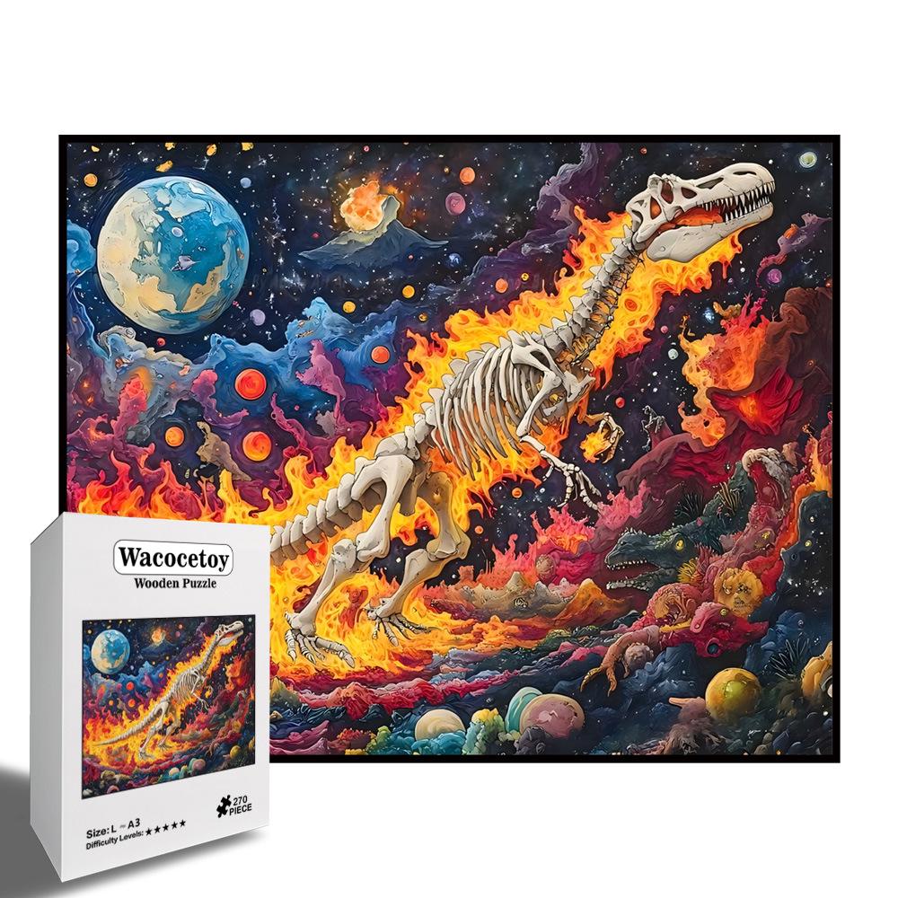 Flame Tyrannosaurus Rex Shifting Puzzle: Challenging Wooden Jigsaw for Educational Fun