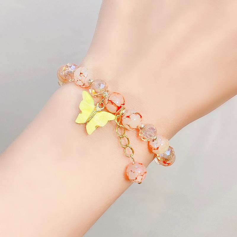 Cute Kids Glass Beaded Bracelet Princess Cartoon Crystal Flower Charm Bangle Handmade Jewelry Gift For Girls Students