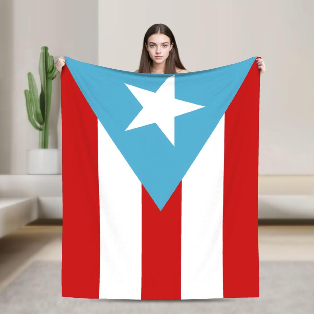 Puerto Rican Flag Blanket Super Warm Fluffy Plush Throw Blanket For Bedroom Airplane Travel Flannel Bedspread Bed Cover