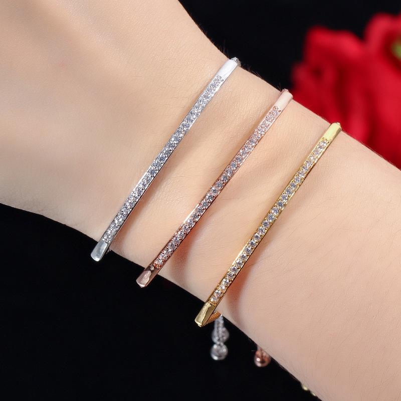 2026 Creative Exquisite Hand Jewelry Micro-inlaid Zircon Shiny Single Row Curved Bracelet Adjustable