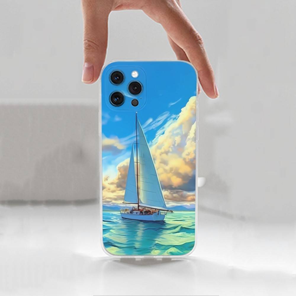 Sailing Boat Case For iPhone Max,14,16,X,13,XR,SE,12,15,Pro,17,Plus,11,XS,Mini Transparent Soft Cover