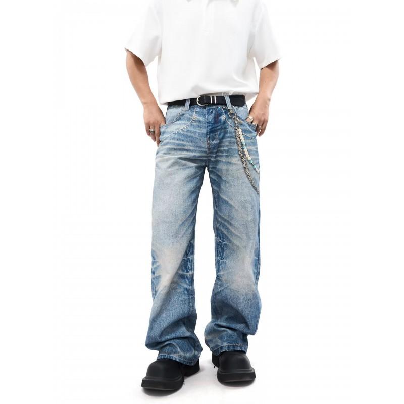2026 Embroidered Denim Pants Loose Fit High Street Style Wide Leg Jeans Teens