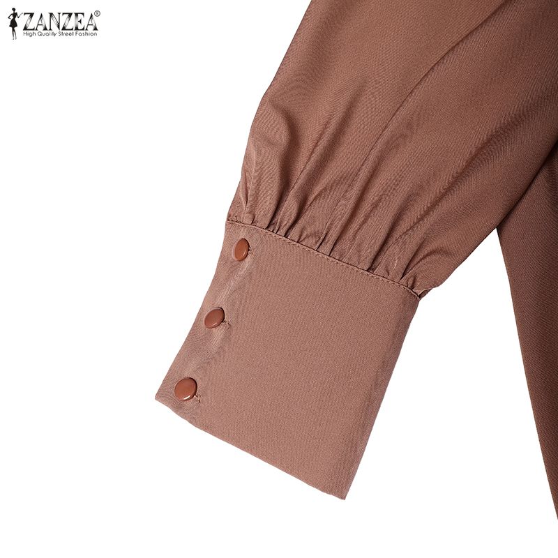 ZANZEA Muslim Casual Women Round Neck Long Sleeve Loose Print Dress