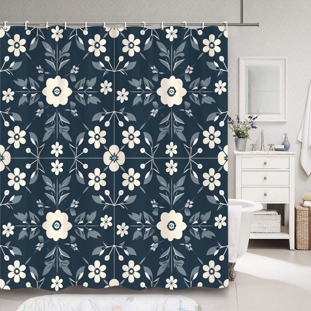 Modern Simple Colourful Leaf Shower Curtain Botanical Pattern Polyester Fabric Shower Curtains Bathroom Decoration With Hooks