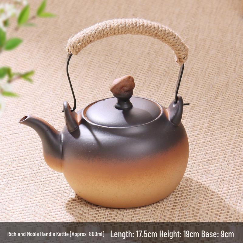 Clay Teapot with Lid and Handle for Electric or Charcoal Stove