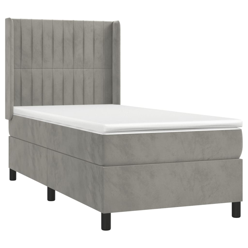 Vidaxl Letto Continentale Con Materasso, Grigio Chiaro, Velluto, 90X200 Cm