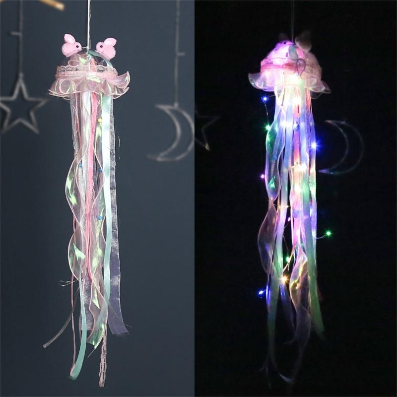 Handhold Light Up Jellyfish Lamp Toy Glowing Chandeliers Ambient Light for Restaurant Girls Kids Holiday Room Ornament