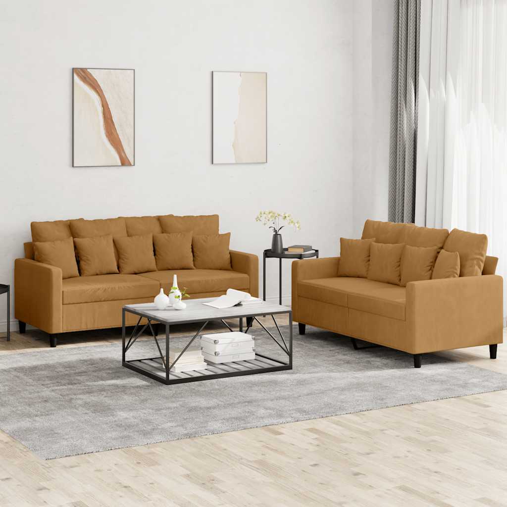 2 Piece Sofa Set with Cushions Brown Velvet