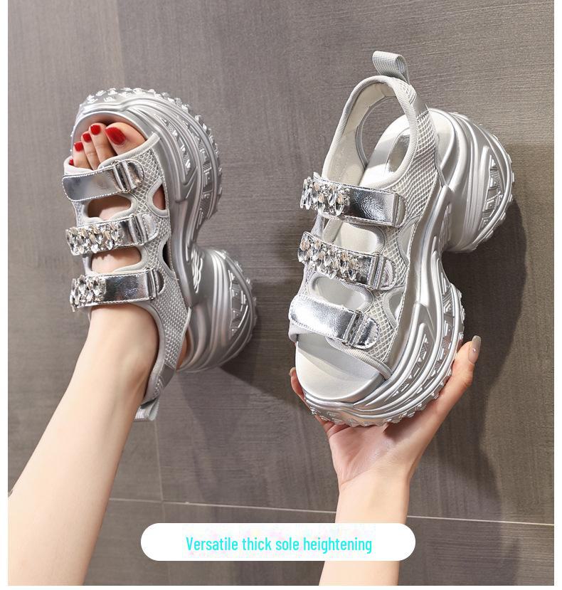 SJN9131-17 Women's Thick-Soled Rhinestone Heightening Sandals - 2024 Summer Fashion Roman Beach Shoes