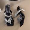 Fashion Crystal Square with Flip-flops Summer New Square Head Open Toe Sequin Butterfly Anti-slip Wear Heels