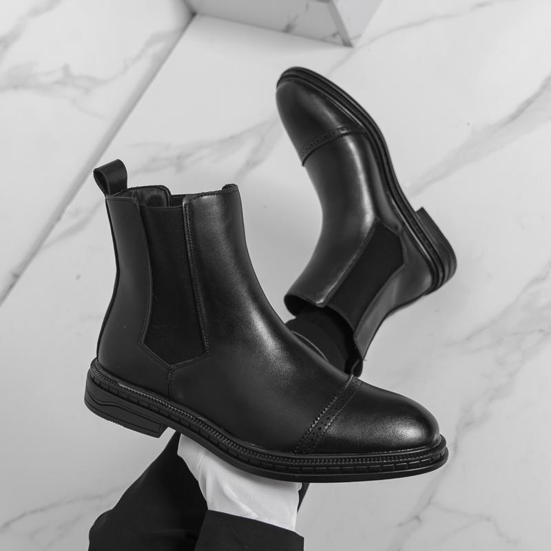Business Chelsea Boots Comfortable Men'S Casual High Top Shoes Fashion Ankle Boots Classic Handmade Leather Botas Walking Shoes