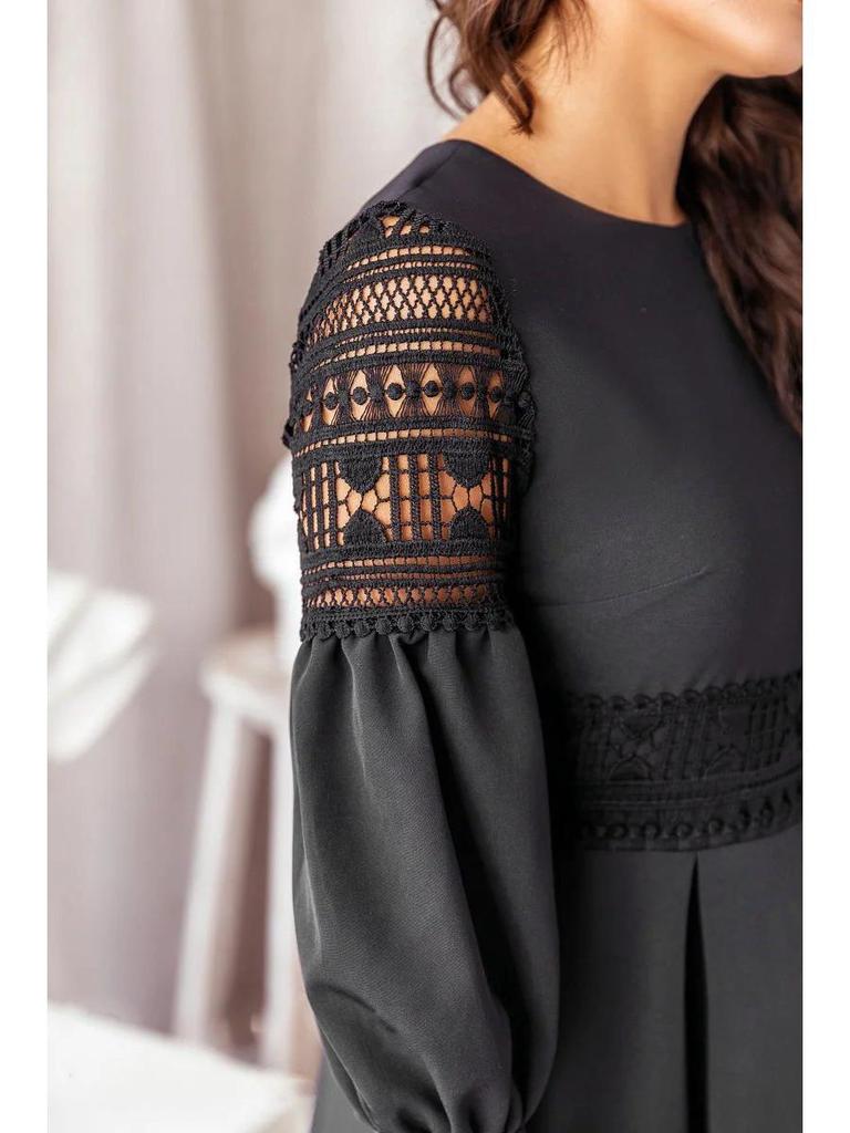 Rochie din dantelă cu mâneci bufante în stil retro european de curte - Slim fit în talie, Decupată, Mâneci trei sferturi Îmbrăcăminte pentru femei