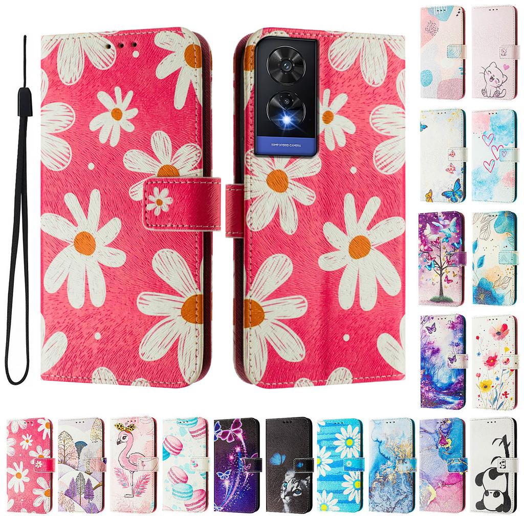 Pink Daisy Luxury Painted Leather Case Wallet Book Style Cover for TCL 305,306,403,501,TCL 30,30 Plus,30 XE 5G,201,20 R,40R,TCL 40 SE...