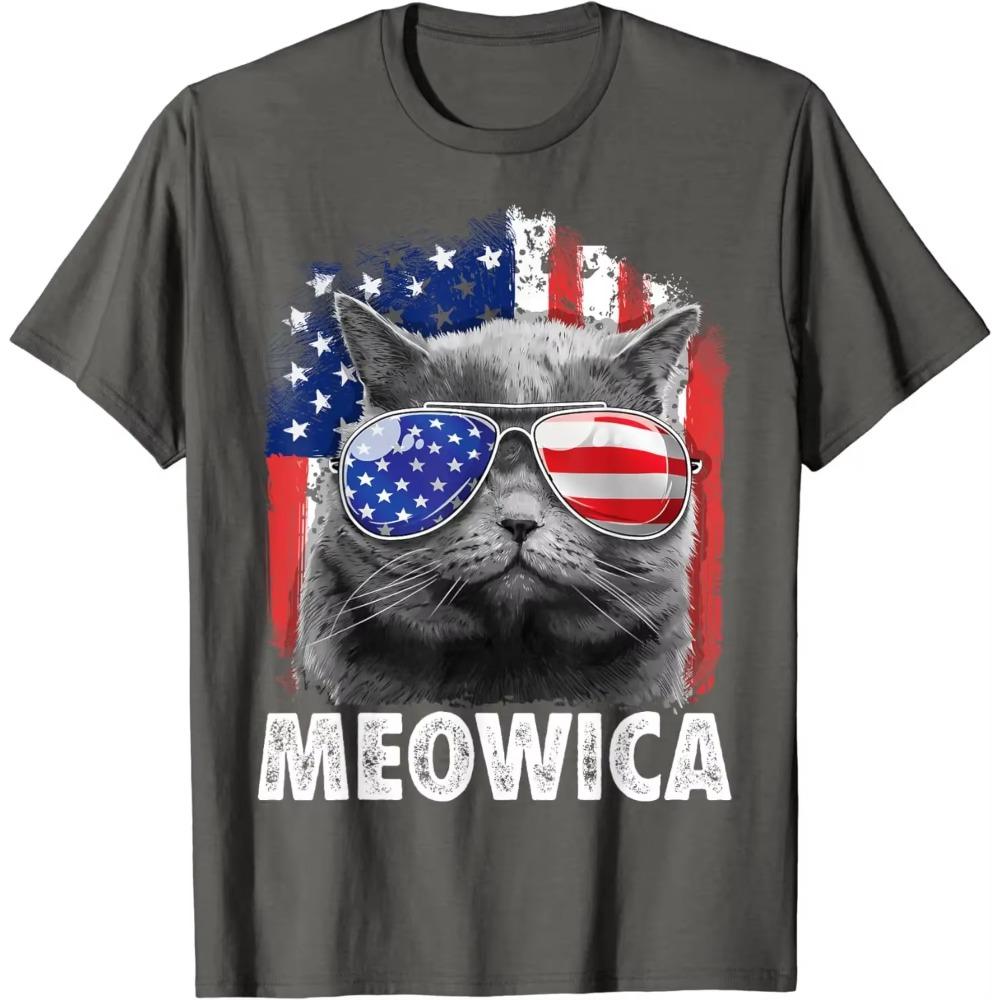 Cat 4th of July Shirts Meowica Merica Men USA American Flag T-Shirt