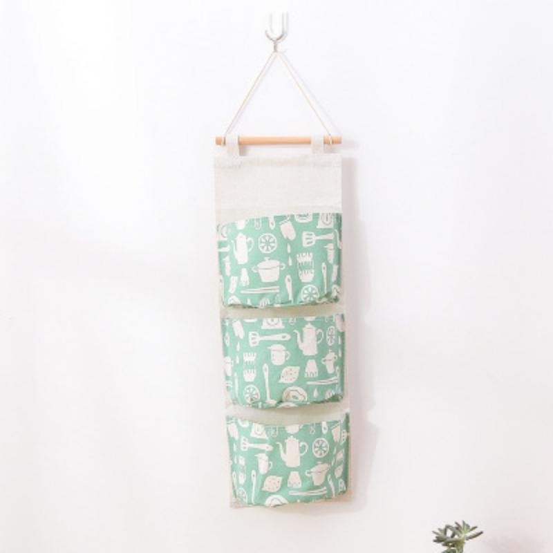 Cotton and Linen Multi-layer 3-cell Storage Bag Wall Storage Bag Cloth Hanging Bag Behind The Dormitory Door Hanging Bag