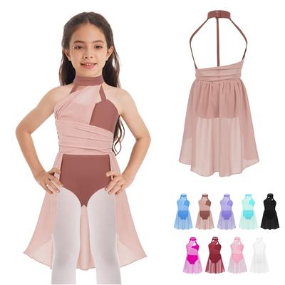 Ärmelloses Gymnastik-Tanzkleid für Kinder, gerüschtes Chiffon-Mieder-Trikot, Tanzkleidungskostüm