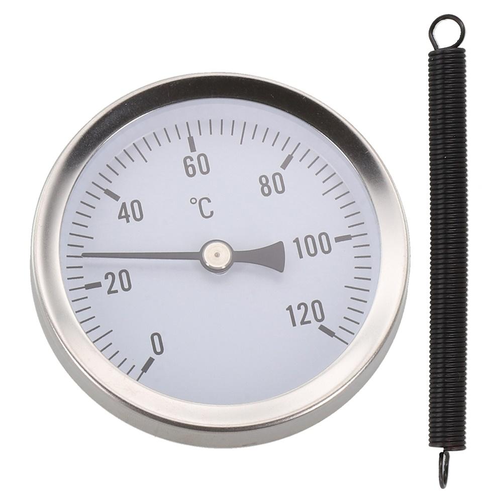 Pipe Thermometer Temperature Gauge For Heating Applications Robust Housing Temperature Range 0-120 C 63mm Diameter Silver Black