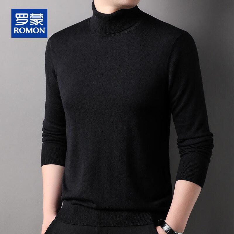 ROMON Men's Solid Color Turtleneck Knit Sweater