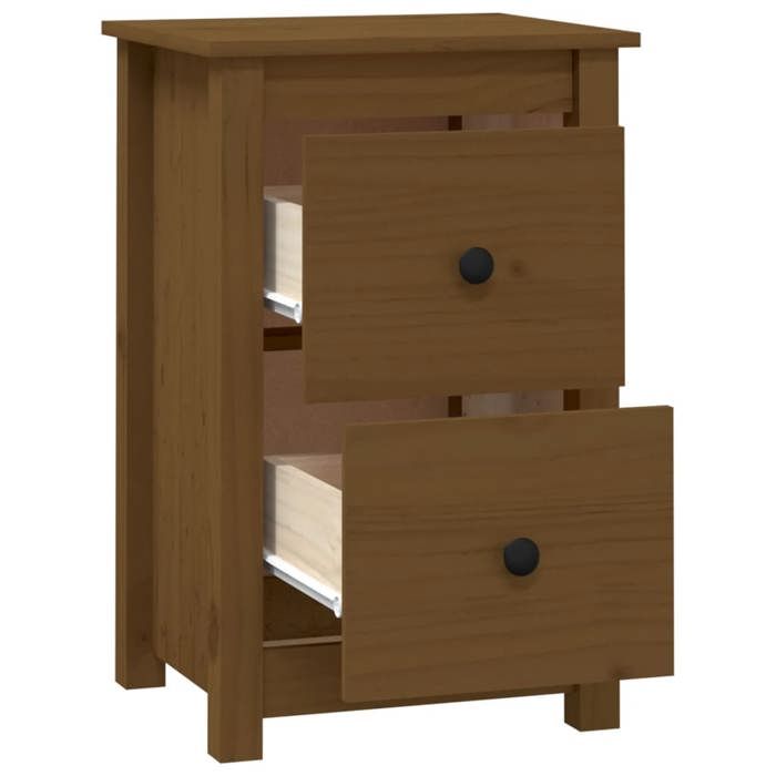 Bedside Table - Maison Exclusive - Solid Pine Wood - 2 Drawers - Honey Brown 40x35x61.5 Cm