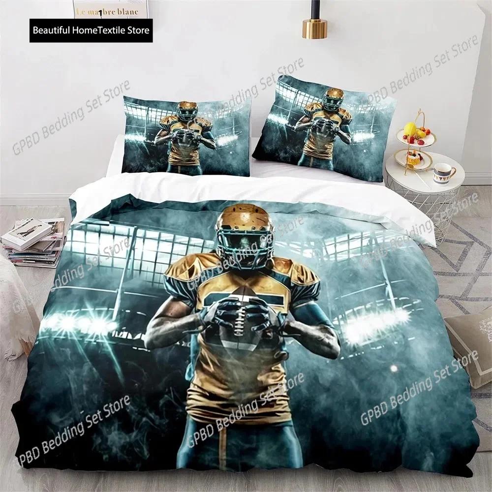 American Football Bettbezug Set 3D Sport Rugby Spieler Polyester Bettdeckenbezug Für Männer Teenager Junge Kind Bettwäscheset King Queen