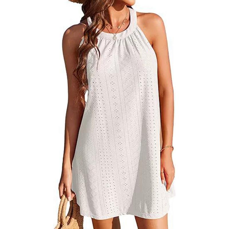 Saída de Praia Crochê Vazado Feminina Verão Sem Mangas Vestido de Praia