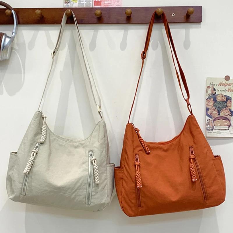 Trendy Women's Nylon Shoulder Bag Large Capacity Lightweight Crossbody Bags for Women Casual Travel Tote Simple Handbag