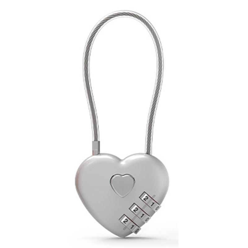 Zinc Alloy Wire Rope Password Lock Mini Love Heart Shape Password Padlock Travel Luggage Package Password Lock