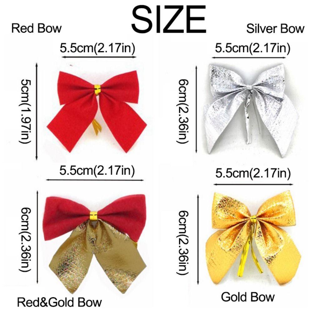 48Pcs DIY Craft Christmas Bowknot Ornaments Christmas Tree Bow Decoration  Home Christmas Decor