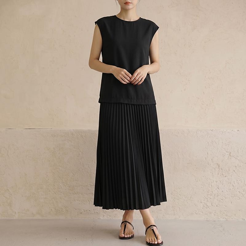 ZANZEA Women Casual Round Neck Loose Sleeveless Pleated Dress S