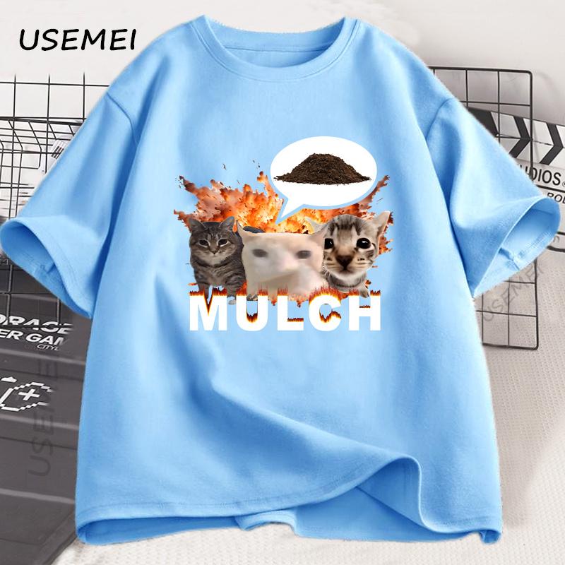 

Mulch Funny Cat Meme Classic T-Shirt Men Women Cotton T Shirt Clothing Summer Short Sleeve Oversized Tees Streetwear Man Tops 4XL