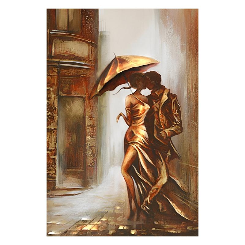 

Золотая пара с зонтиком, городской пейзаж, холст, живопись, постеры, принт, абстрактные романтические настенные художественные фотографии для комнаты, домашний декор 30x40cm No Framed