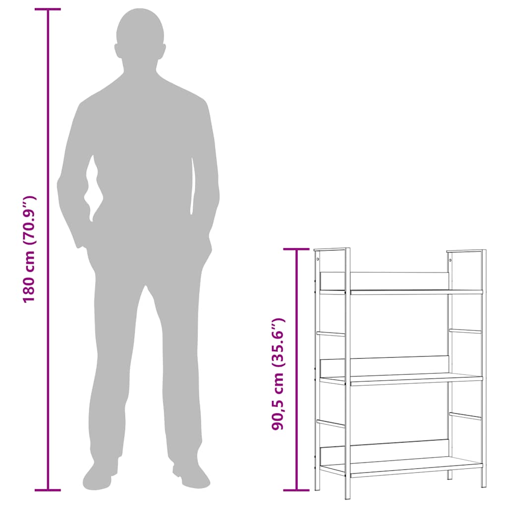 Bookshelf with 3 Shelves Oak Finish 60 * 27.6 * 90.5 cm Engineered Wood