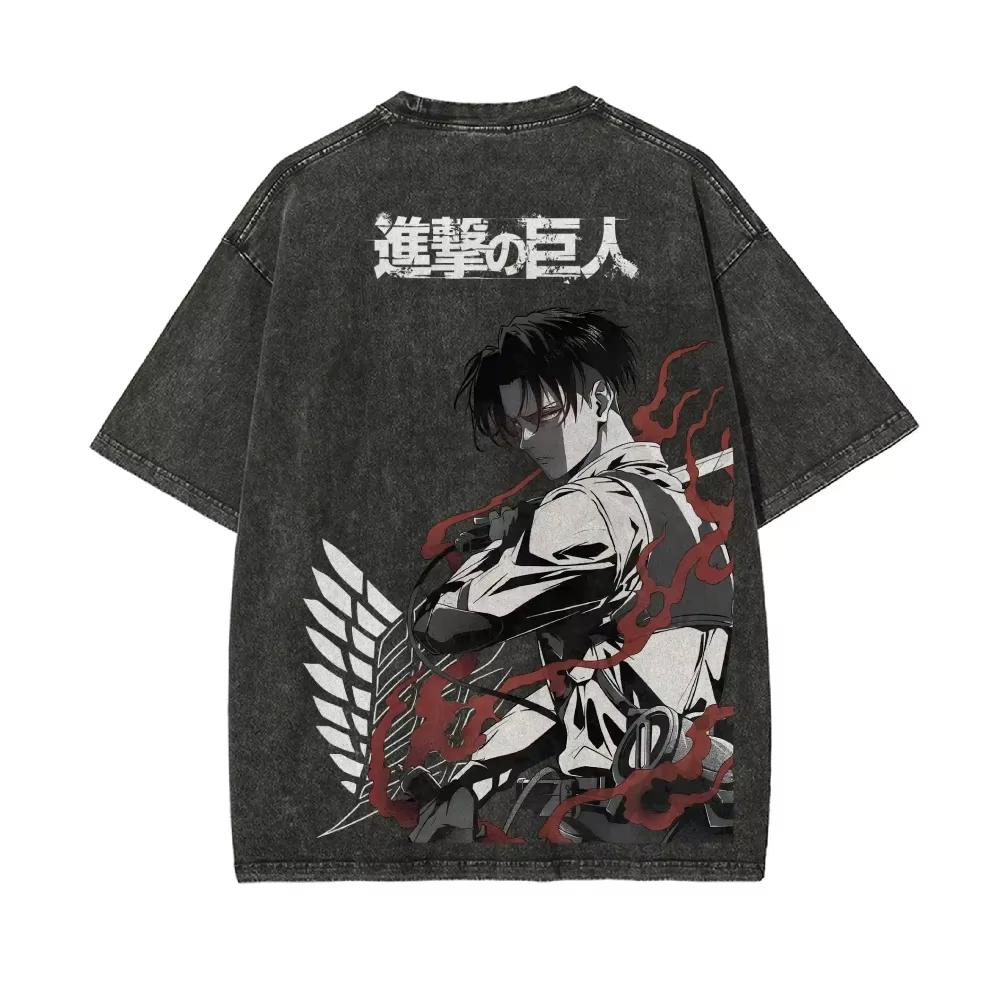 Attack on Titan Anime Printed Tshirt Mens and Womens Washed Tshirt High Quality Vintage Cotton Tshirt Harajuku Tops