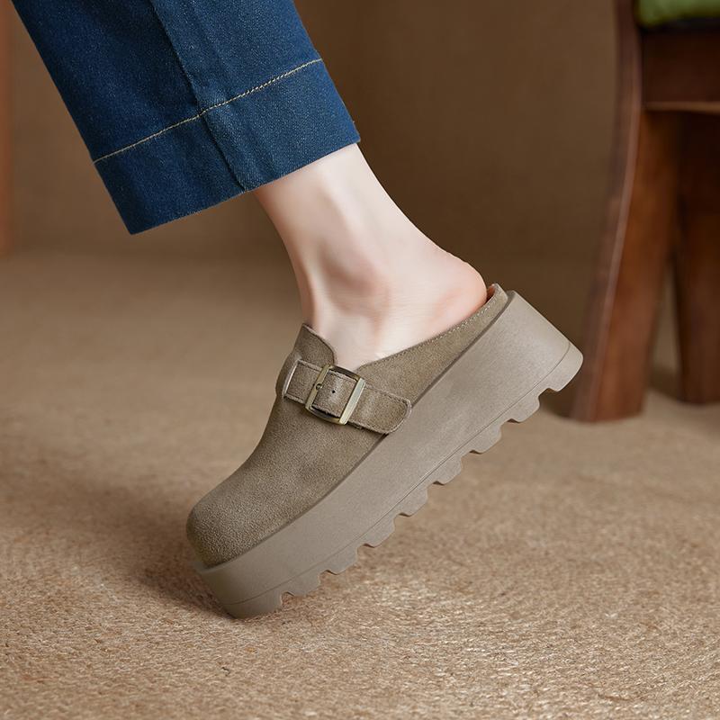 Women's Slippers Thick-soled Mules with Closed Toe for Women Large-size Comfortable Half-slippers Female
