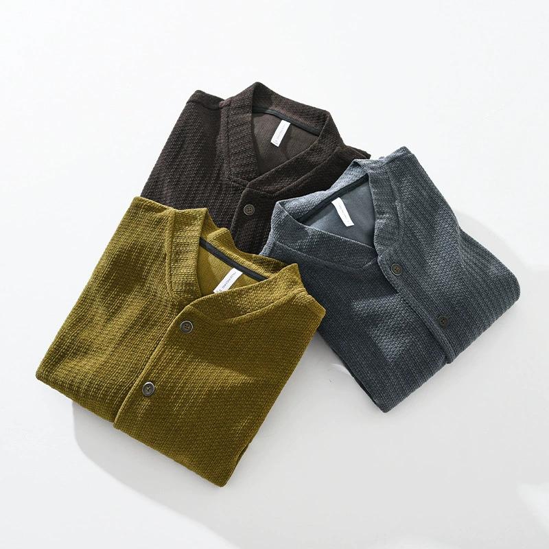 Corduroy Knitted Cardigan Jacket Men's Spring and Autumn Casual Jacket Men's Texture Sense Kapok Top