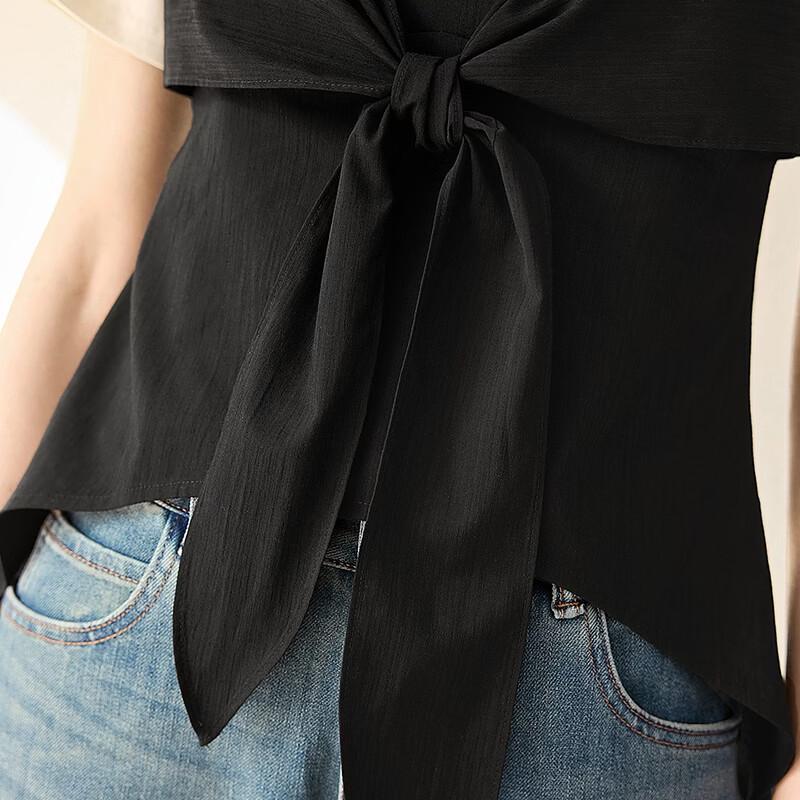 Women's French Style Faux Two-Piece Color Block Short Sleeve T-Shirt