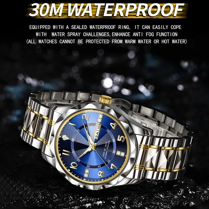 Men Quartz Watch Waterproof Date Week Luminous Wristwatch Stainless Steel Watch Business Clock