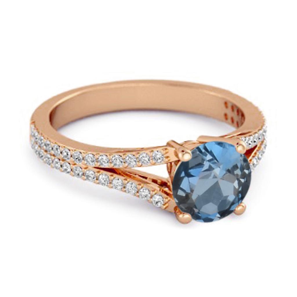 London Blue Topaz Split Pave Band Ring - 925 Sterling Silver Rose Gold Vermeil