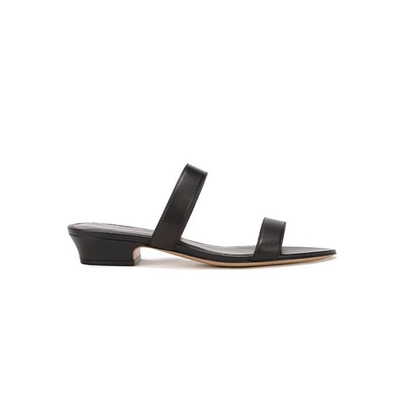 Su Yinyin Same Old Money Row~ Super Soft Leather French Round Head One Word with Thick Heel Slippers Women's Summer Versatile Cool Slippers